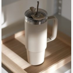 Termokop med suger�r - Creme Beige